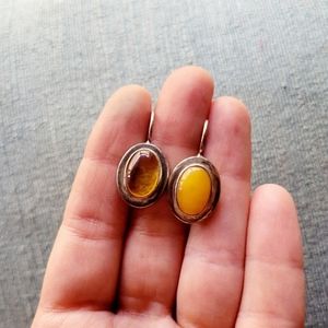Vintage Sterling Silver 925 Amber Drop Earrings